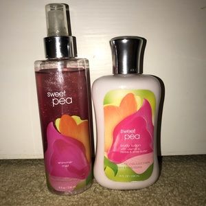 shimmer mist and lotion in the scent SWEET PEA